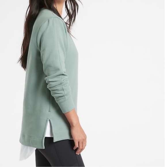 Athleta Retro Plush Small Minimalistic Gray Green Crewneck Oversized Pullover - Picture 2 of 8